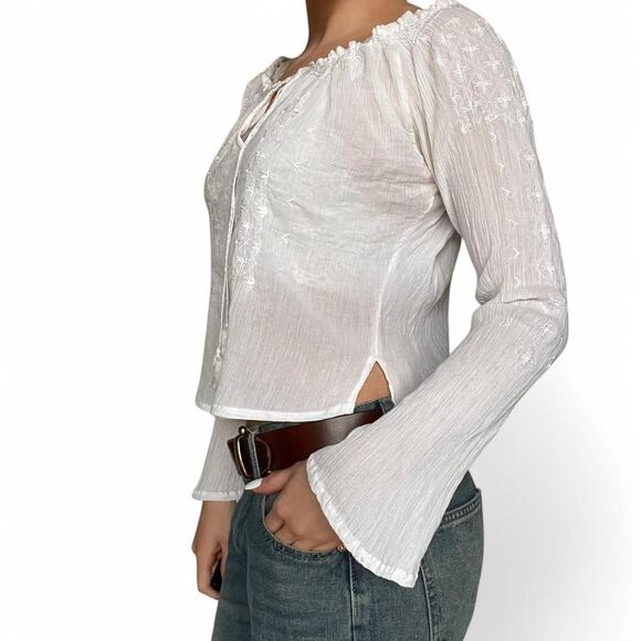 Y2K Guess Jeans Dainty White Blouse Top - Picture 2 of 7